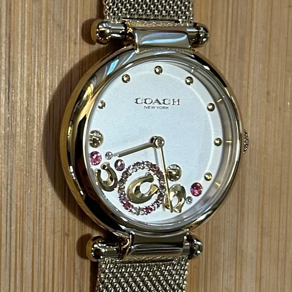 Coach Cary Watch With 34mm Silver White Face & Golden  display picture 2